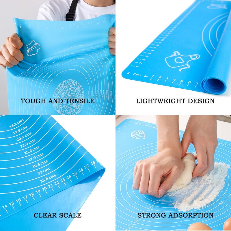 BJGXFMQ Silicone Baking Mat for Pastry Rolling Dough with Measurements,19.7" x 15.7" BPA Free Non stick and Non Slip Blue Table Sheet Baking Supplies for Bake Pizza Cake - Image 3